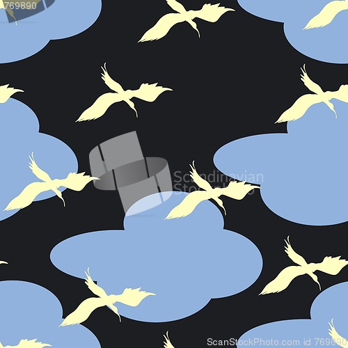 Image of Birds and clouds pattern illustration