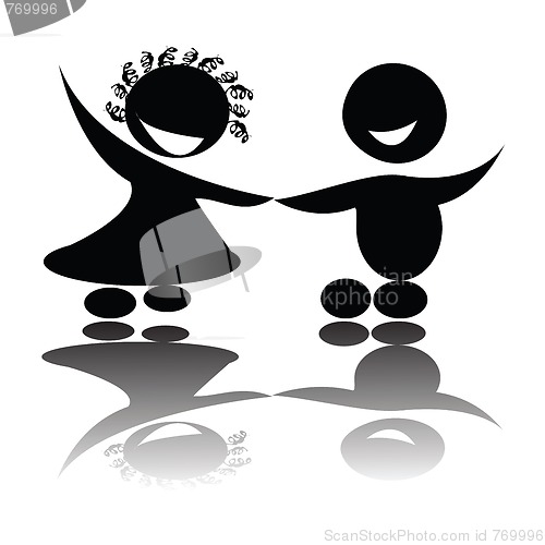 Image of Children holding hands,isolated vector silhouettes