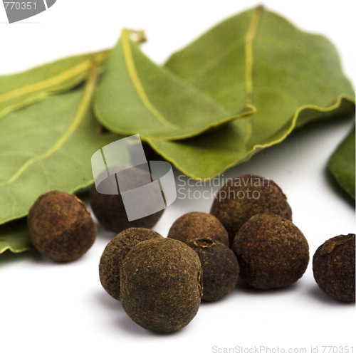 Image of bay leafs and black pepper