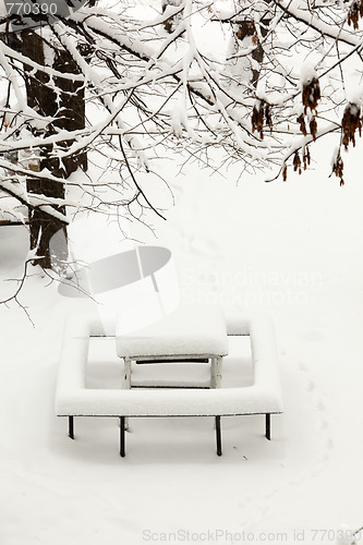 Image of Little  table covered with powder snow