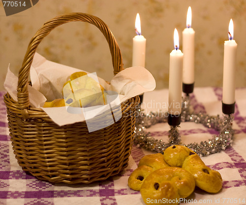 Image of Saffron buns in a basket