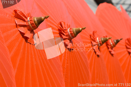 Image of Orange cotton umbrellas in Thailand