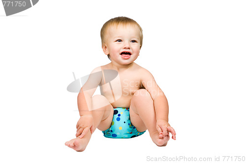 Image of Cute Baby Boy Isolated Wearing Cloth Diaper