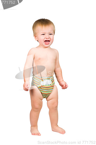 Image of Cute Baby Boy Isolated Wearing Cloth Diaper