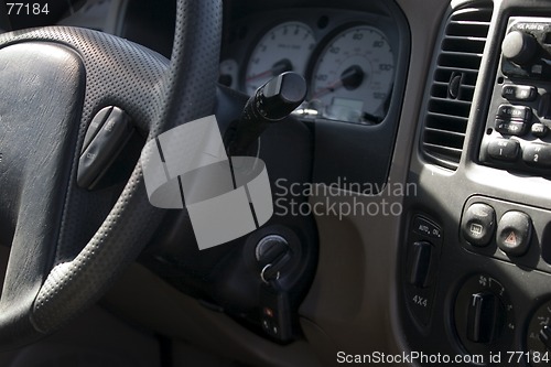 Image of Steering wheel and the front  panel