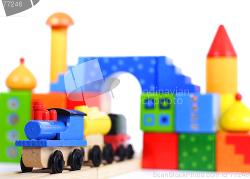 Image of wood toy train and blocks