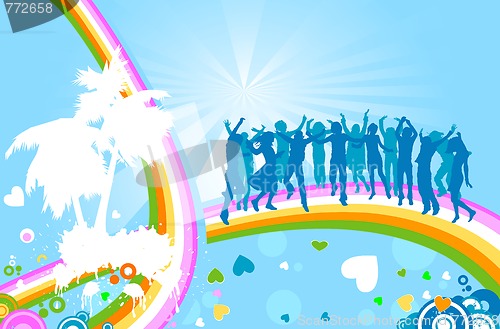 Image of silhouettes and rainbow