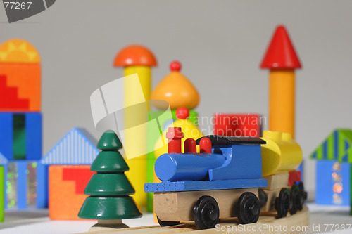 Image of wood toy train and blocks