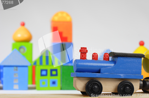 Image of wood toy train and blocks