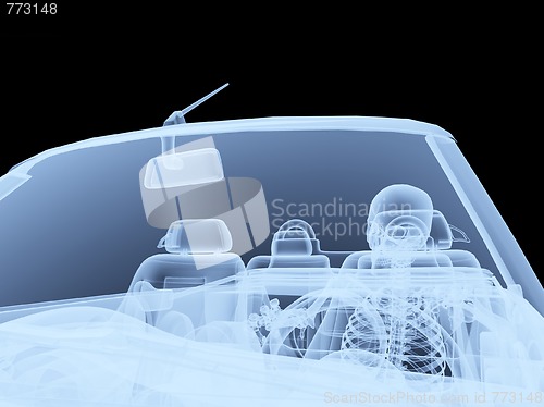 Image of Xray Skeleton Driving A Car