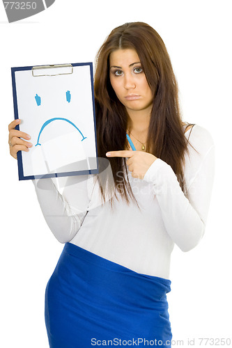 Image of Sad woman drawing smile