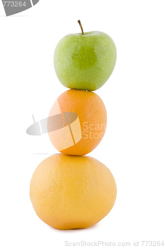 Image of apple, orange and grapefruit pyramid of three fruit