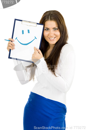 Image of woman drawing smile