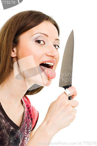 Image of Woman leaking knife