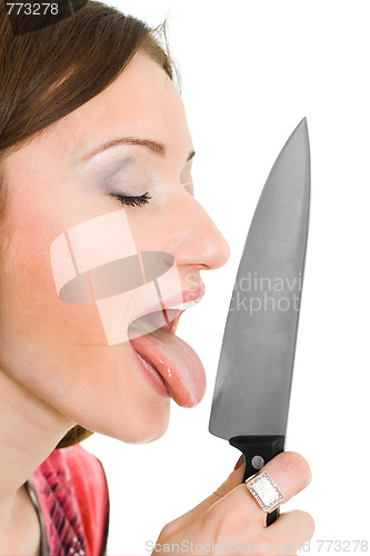 Image of Woman leaking knife