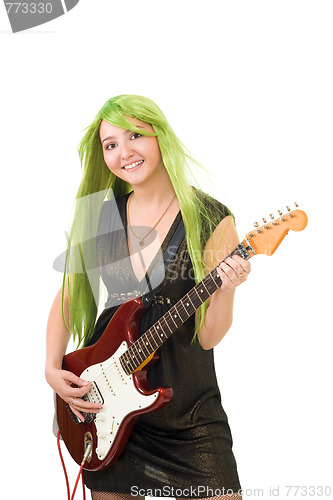 Image of woman with color hair play guitar