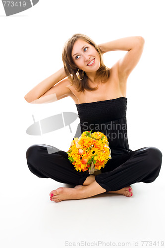 Image of Woman with flowers resting