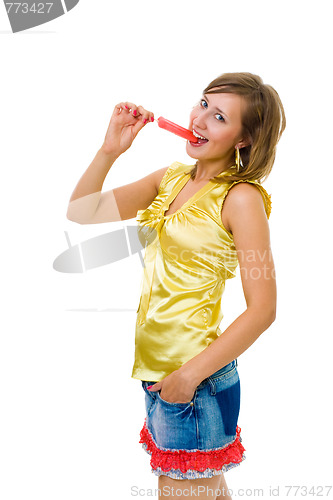 Image of Young woman with ice cream