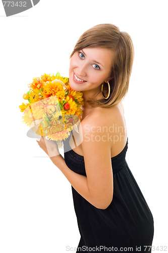 Image of Woman and autumn flowers