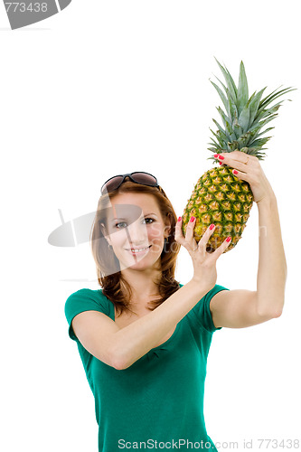 Image of Woman cary pine apple