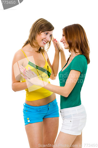 Image of Two women friends have fun