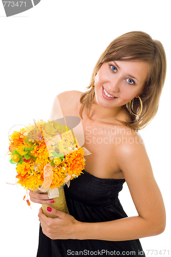 Image of woman with autumn flowers