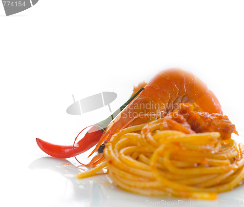 Image of pasta and spicy shrimps