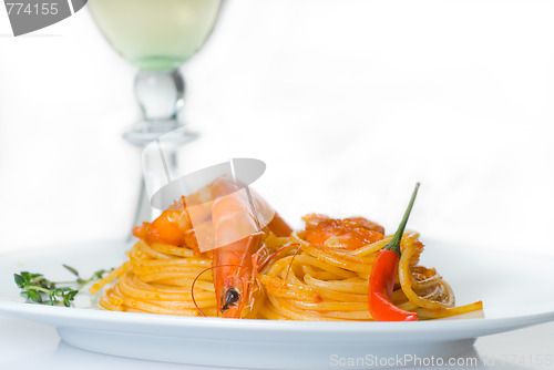 Image of pasta and spicy shrimps