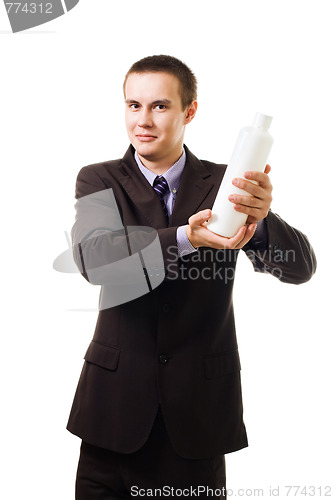 Image of Man advertise new product