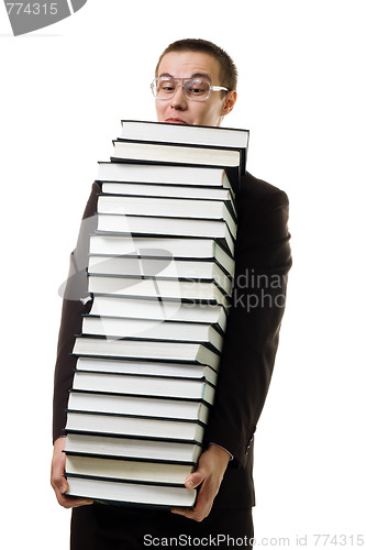 Image of Man with a huge pile of books