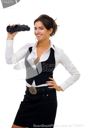 Image of Young woman with binocular