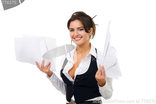 Image of Business woman hold paper and documents