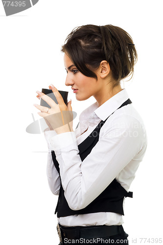 Image of Business woman drink coffee