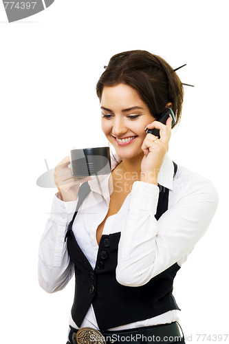 Image of Business woman has coffee break