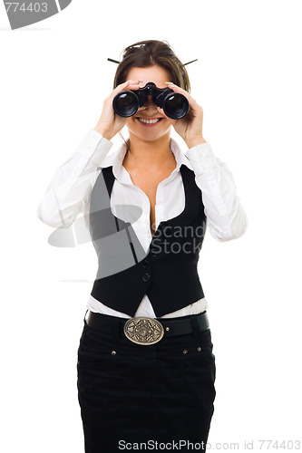 Image of Woman looking into binocular