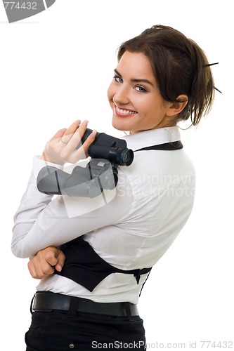 Image of Young woman with binocular