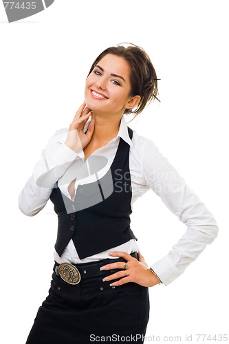 Image of positive woman with big smile