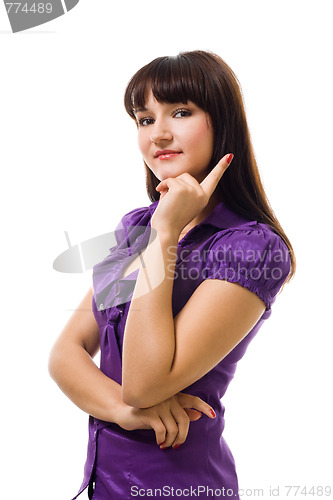 Image of Young positive woman thinking