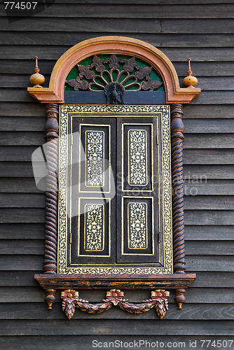 Image of Ornamented window at temple in Thailand