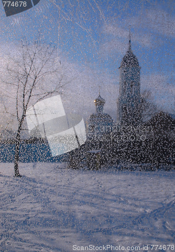 Image of View Of Church Thru Frosty Window