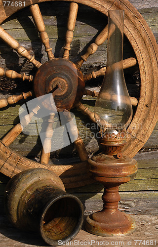 Image of Betty Lamp, Jug And Spinning Wheel