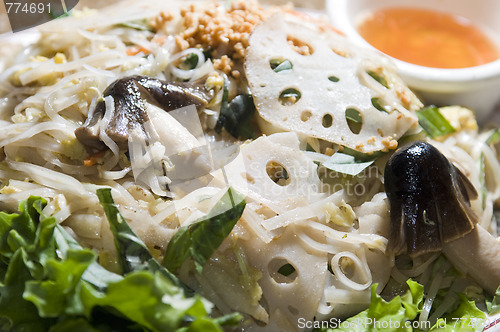 Image of vietnamese food  bun xao stir fried rice noodles with vegetables