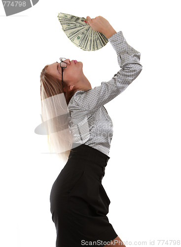 Image of Girl with a fan of dollar bills