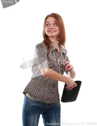 Image of Girl throwing handbag