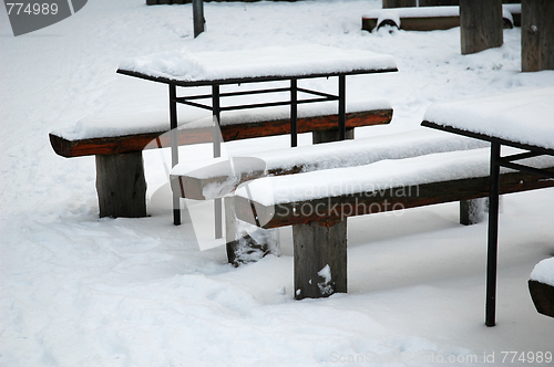 Image of bench and table