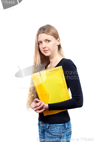 Image of Blond girl with yellow folder