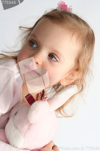 Image of Baby girl and pink bunny