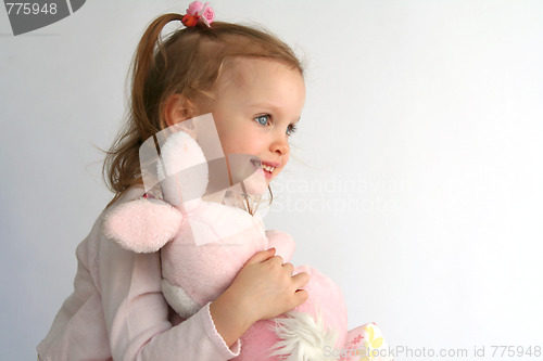 Image of Baby girl and pink bunny