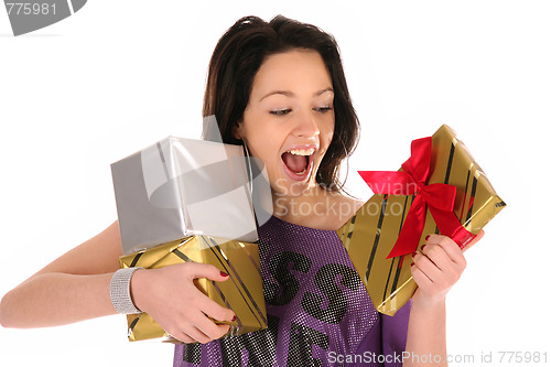 Image of Beautiful happy girl with a gifts 