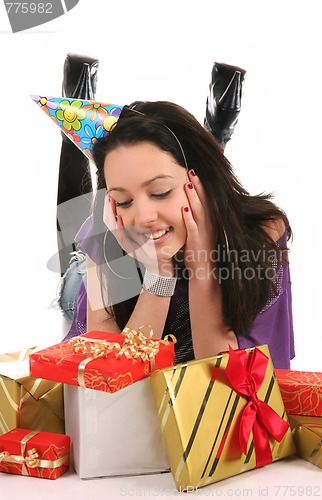 Image of Beautiful happy girl with a gifts